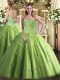 Vintage Beading Sweet 16 Dress Olive Green Lace Up Sleeveless Floor Length