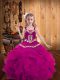 Super Floor Length Fuchsia Little Girl Pageant Dress Straps Sleeveless Lace Up
