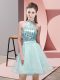 Hot Selling Mini Length Aqua Blue Quinceanera Court of Honor Dress Halter Top Sleeveless Backless