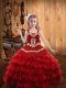 Sweet Red Lace Up Straps Embroidery and Ruffled Layers Little Girls Pageant Gowns Organza Sleeveless