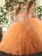 Custom Design Orange Ball Gowns Ruffles Quinceanera Gowns Lace Up Tulle Sleeveless Floor Length