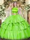 Glorious Tulle Sleeveless Floor Length 15th Birthday Dress and Ruffled Layers
