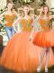 Modern Orange Red Lace Up Sweet 16 Quinceanera Dress Beading Sleeveless Floor Length