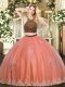 Wonderful Floor Length Coral Red Sweet 16 Quinceanera Dress Tulle Sleeveless Beading and Appliques