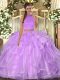 Great Lilac Halter Top Backless Beading and Ruffles Sweet 16 Dress Sleeveless