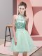 Romantic Apple Green Sleeveless Sequins Mini Length Quinceanera Dama Dress