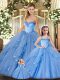 Organza Sweetheart Sleeveless Lace Up Beading and Ruffles Quinceanera Dress in Baby Blue