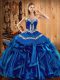 Blue Sweetheart Lace Up Embroidery and Ruffles Sweet 16 Dresses Sleeveless