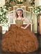 Floor Length Brown Girls Pageant Dresses Straps Sleeveless Lace Up