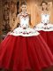 Ball Gowns Sweet 16 Dresses Wine Red Halter Top Satin and Tulle Sleeveless Floor Length Lace Up