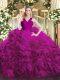Fabulous Fuchsia Sleeveless Floor Length Ruffles Zipper 15th Birthday Dress