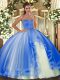 Perfect Beading Quinceanera Gown Baby Blue Lace Up Sleeveless Floor Length