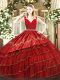 Stylish Organza Sleeveless Floor Length Quince Ball Gowns and Embroidery and Ruffled Layers