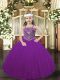 Purple Ball Gowns Beading Child Pageant Dress Lace Up Tulle Sleeveless Floor Length