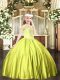 Ball Gowns Child Pageant Dress Yellow Green Off The Shoulder Satin Sleeveless Floor Length Lace Up
