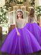Purple Ball Gowns Tulle Off The Shoulder Sleeveless Beading Floor Length Lace Up Kids Formal Wear