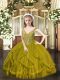 Affordable Olive Green Ball Gowns Tulle V-neck Sleeveless Beading and Ruffles Floor Length Lace Up Custom Made Pageant Dress