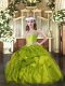 Latest Ball Gowns Child Pageant Dress Olive Green Straps Organza Sleeveless Floor Length Lace Up