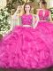 Hot Pink Zipper Vestidos de Quinceanera Beading and Ruffles Sleeveless Floor Length