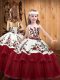 Elegant Embroidery Little Girl Pageant Dress Wine Red Lace Up Sleeveless Floor Length