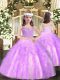 Fancy Straps Sleeveless Lace Up Little Girl Pageant Gowns Lilac Organza