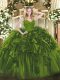 Shining Floor Length Olive Green Quinceanera Gowns V-neck Sleeveless Zipper