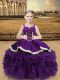 Best Sleeveless Organza Floor Length Lace Up Girls Pageant Dresses in Eggplant Purple with Beading and Ruffles
