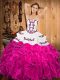 Fuchsia Quince Ball Gowns Military Ball and Sweet 16 and Quinceanera with Embroidery and Ruffles Strapless Sleeveless Lace Up