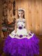 Eggplant Purple Kids Formal Wear Sweet 16 and Quinceanera with Embroidery and Ruffles Straps Sleeveless Lace Up