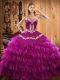 Fuchsia Sleeveless Embroidery and Ruffled Layers Floor Length Ball Gown Prom Dress