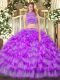 Stunning Purple Sleeveless Beading and Ruffled Layers Floor Length Ball Gown Prom Dress