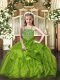 Exquisite Olive Green Organza Lace Up Straps Sleeveless Floor Length Girls Pageant Dresses Beading and Ruffles