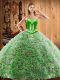 Stunning Multi-color Ball Gowns Sweetheart Sleeveless Satin and Fabric With Rolling Flowers With Train Sweep Train Lace Up Embroidery 15 Quinceanera Dress