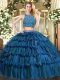 Tulle Sleeveless Floor Length Sweet 16 Dress and Beading and Ruffled Layers