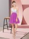 Sexy Fuchsia Empire One Shoulder Sleeveless Chiffon Mini Length Criss Cross Beading Dress for Prom