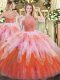 Sleeveless Tulle Floor Length Zipper Sweet 16 Dresses in Multi-color with Beading and Ruffles