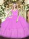 Lilac 15 Quinceanera Dress Military Ball and Sweet 16 and Quinceanera with Ruffled Layers Spaghetti Straps Sleeveless Zipper