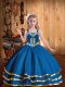 Blue Little Girls Pageant Dress Party and Sweet 16 and Quinceanera and Wedding Party with Embroidery and Ruffled Layers Straps Sleeveless Lace Up