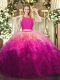 Superior Fuchsia Sweet 16 Dress Military Ball and Sweet 16 with Lace and Ruffles Scoop Sleeveless Zipper
