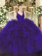 Fitting Purple Ball Gowns Beading and Lace and Ruffles Quinceanera Gowns Backless Organza Sleeveless Floor Length