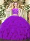 High Quality Scoop Sleeveless Zipper 15th Birthday Dress Purple Tulle