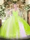 Nice Floor Length Zipper Ball Gown Prom Dress Yellow Green for Military Ball and Sweet 16 and Quinceanera with Ruffles