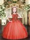 Top Selling Red Ball Gowns Tulle Scoop Sleeveless Beading and Ruffles Floor Length Zipper Pageant Dress