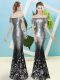 Most Popular V-neck Short Sleeves Zipper Prom Dress Silver Sequined