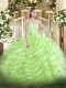 Fantastic Sweetheart Sleeveless Quinceanera Dresses Brush Train Beading and Ruffled Layers Yellow Green Organza