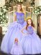 Eye-catching Scoop Sleeveless Vestidos de Quinceanera Floor Length Beading Lavender Tulle