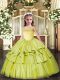 Stunning Appliques and Ruffled Layers Little Girls Pageant Dress Wholesale Olive Green Lace Up Sleeveless Floor Length