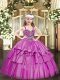 New Arrival Fuchsia Ball Gowns Straps Sleeveless Organza Floor Length Lace Up Beading and Ruffled Layers Pageant Dress Womens