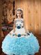 Customized Baby Blue Straps Lace Up Beading and Ruffles Pageant Dress for Womens Sleeveless