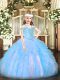 Ball Gowns Child Pageant Dress Baby Blue Off The Shoulder Organza Sleeveless Floor Length Lace Up